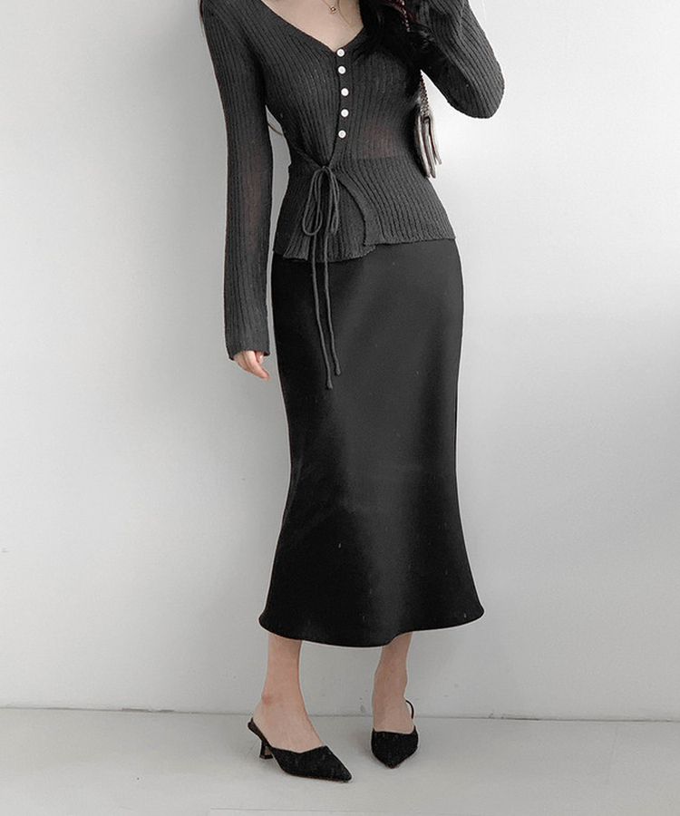 サテンマーメイドロングスカート BLACK