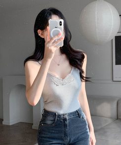 【カップ付き】レースキャミソール GRAY