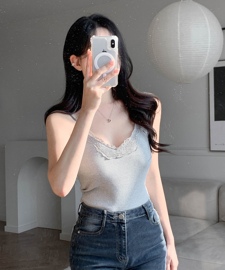 【カップ付き】レースキャミソール GRAY