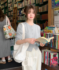 (MADE/イージーウォッシャブル/2type) 2タイプ ラウンド＆Vネック ペンダントカーディガン GRAY