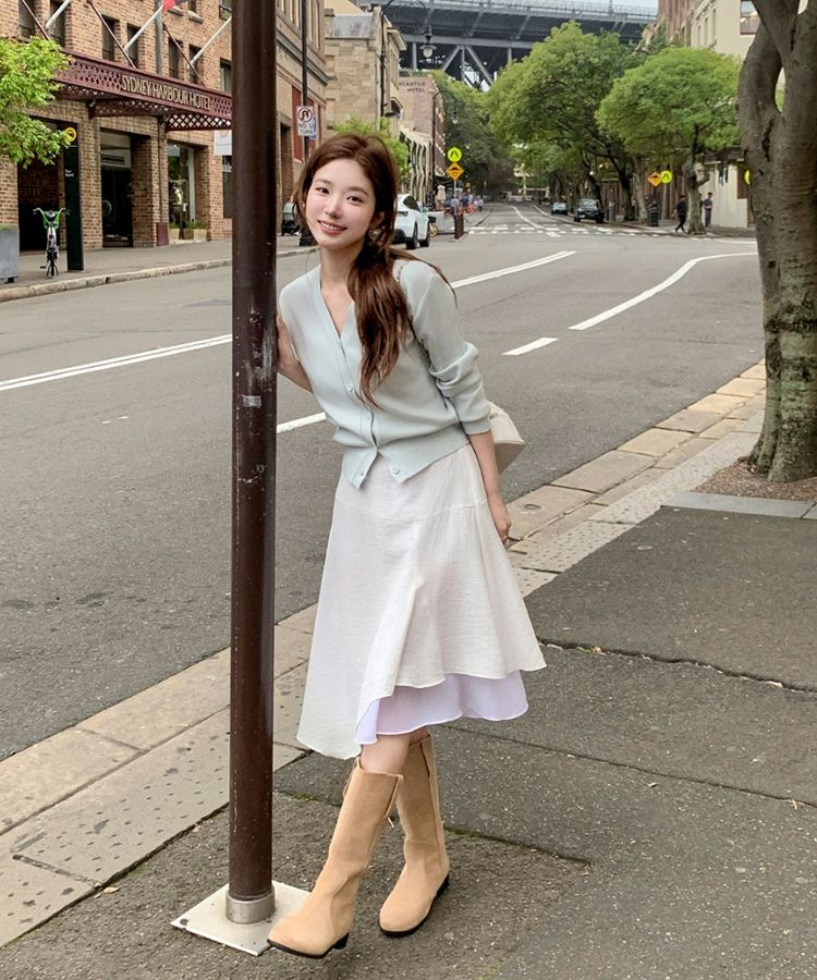 (MADE/イージーウォッシャブル/2type) 2タイプ ラウンド＆Vネック ペンダントカーディガン SKY MINT