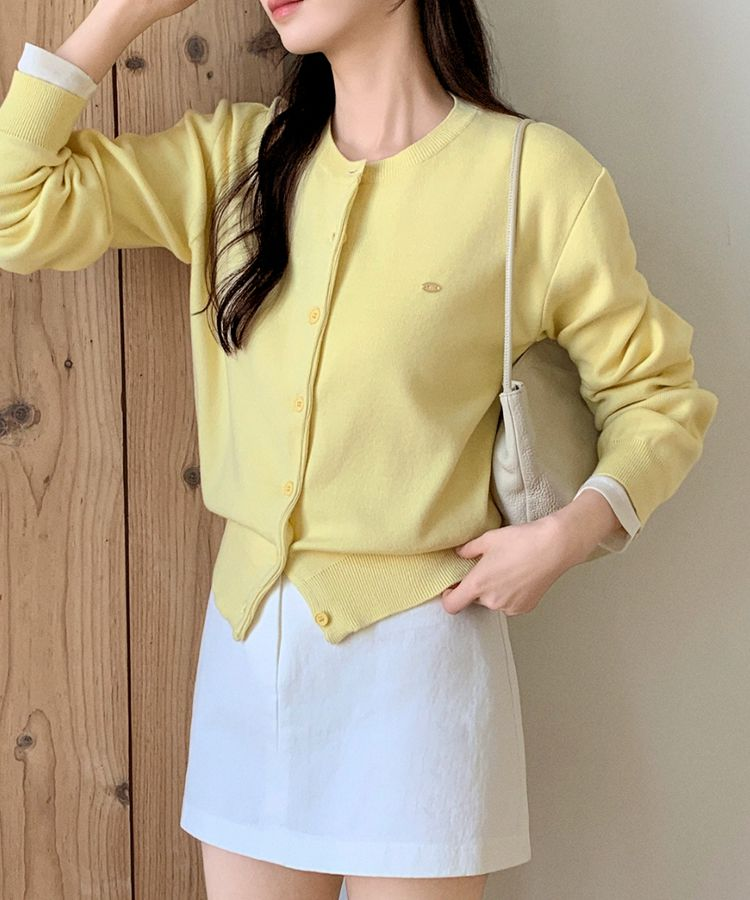 (MADE/イージーウォッシャブル/2type) 2タイプ ラウンド＆Vネック ペンダントカーディガン LEMON