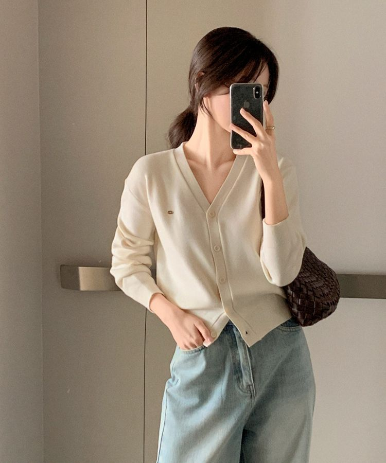 (MADE/イージーウォッシャブル/2type) 2タイプ ラウンド＆Vネック ペンダントカーディガン SNOW BEIGE