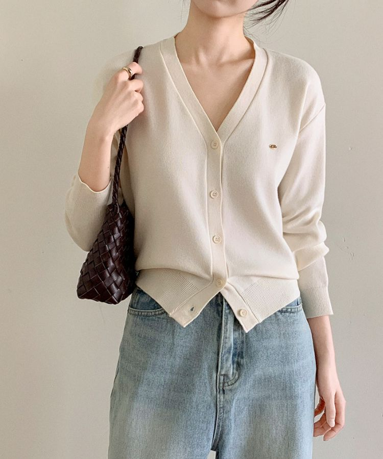 (MADE/イージーウォッシャブル/2type) 2タイプ ラウンド＆Vネック ペンダントカーディガン SNOW BEIGE