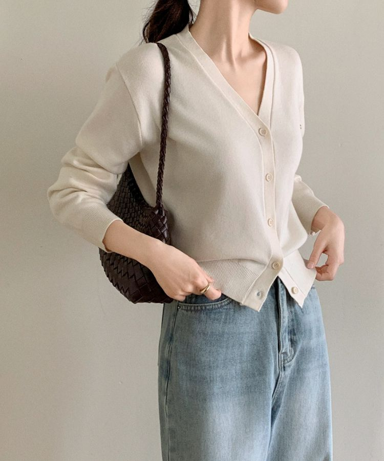 (MADE/イージーウォッシャブル/2type) 2タイプ ラウンド＆Vネック ペンダントカーディガン SNOW BEIGE
