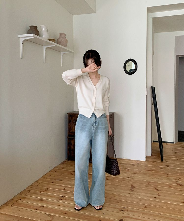 (MADE/イージーウォッシャブル/2type) 2タイプ ラウンド＆Vネック ペンダントカーディガン SNOW BEIGE