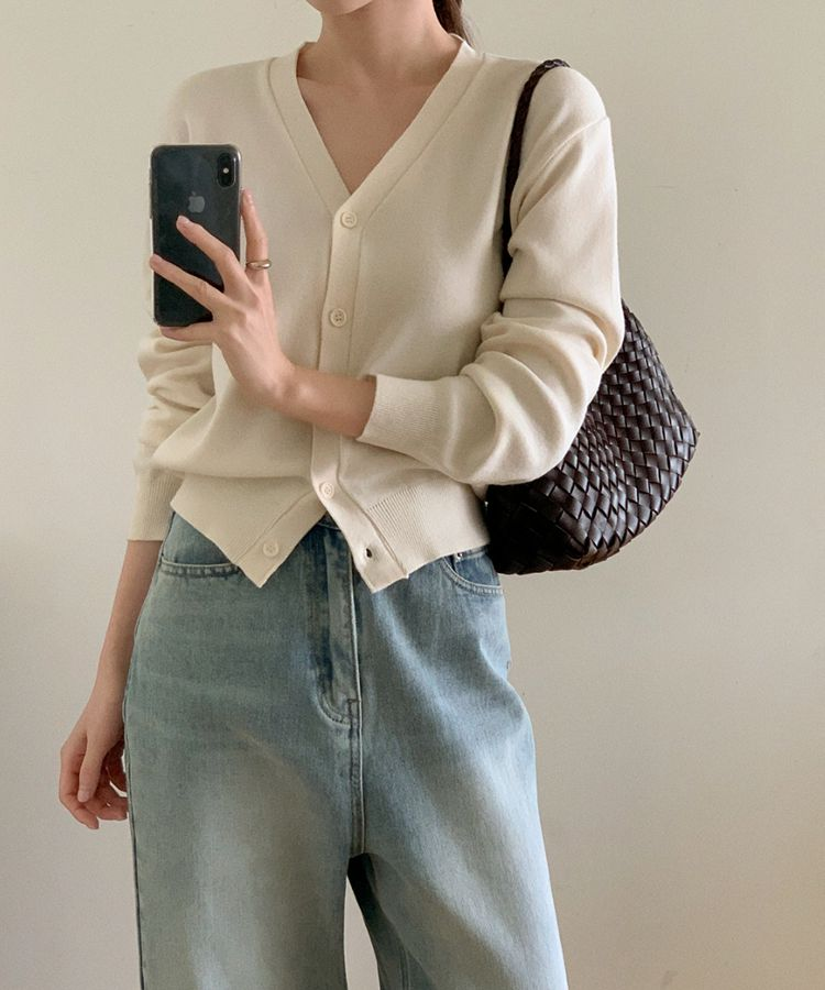 (MADE/イージーウォッシャブル/2type) 2タイプ ラウンド＆Vネック ペンダントカーディガン SNOW BEIGE