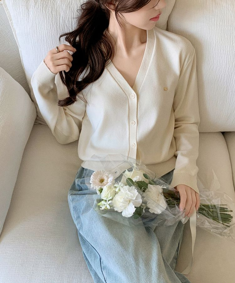 (MADE/イージーウォッシャブル/2type) 2タイプ ラウンド＆Vネック ペンダントカーディガン SNOW BEIGE