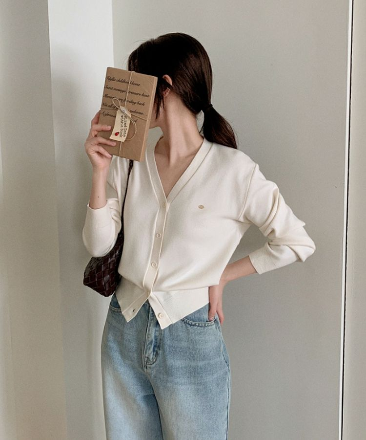 (MADE/イージーウォッシャブル/2type) 2タイプ ラウンド＆Vネック ペンダントカーディガン SNOW BEIGE