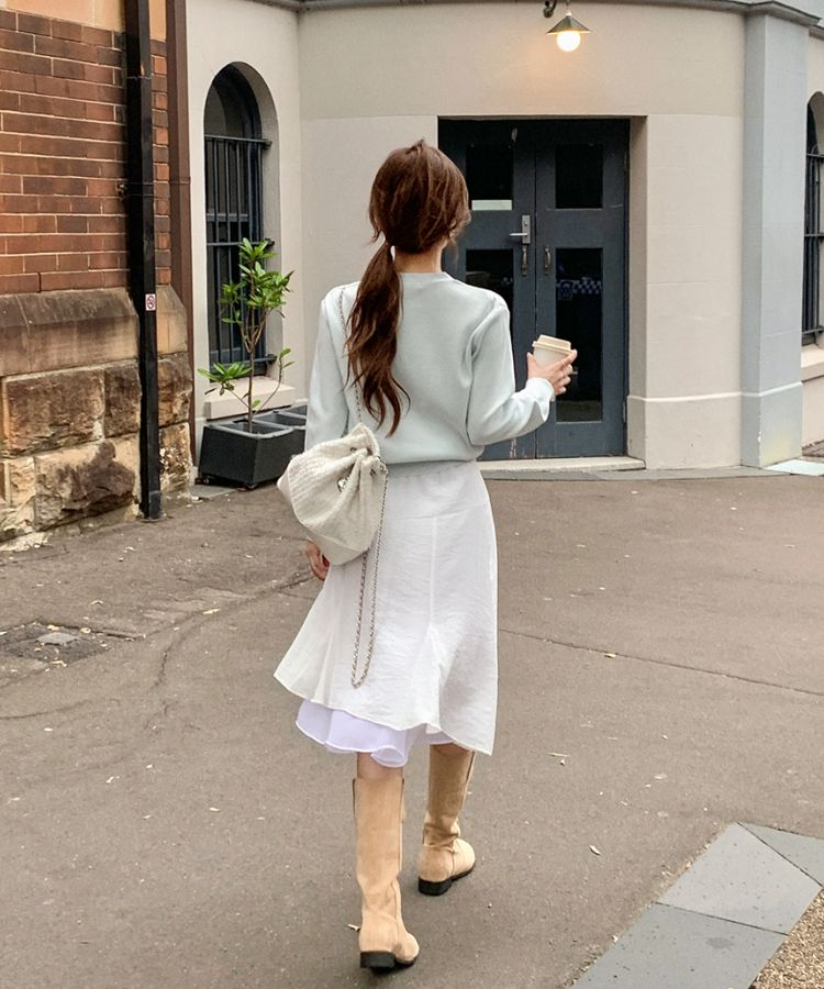 (MADE/イージーウォッシャブル/2type) 2タイプ ラウンド＆Vネック ペンダントカーディガン SKY MINT