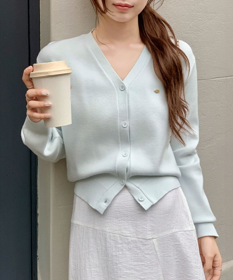 (MADE/イージーウォッシャブル/2type) 2タイプ ラウンド＆Vネック ペンダントカーディガン SKY MINT