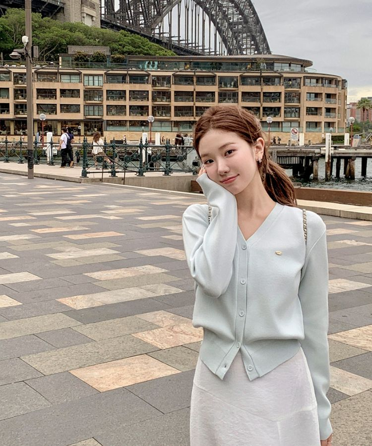 (MADE/イージーウォッシャブル/2type) 2タイプ ラウンド＆Vネック ペンダントカーディガン SKY MINT