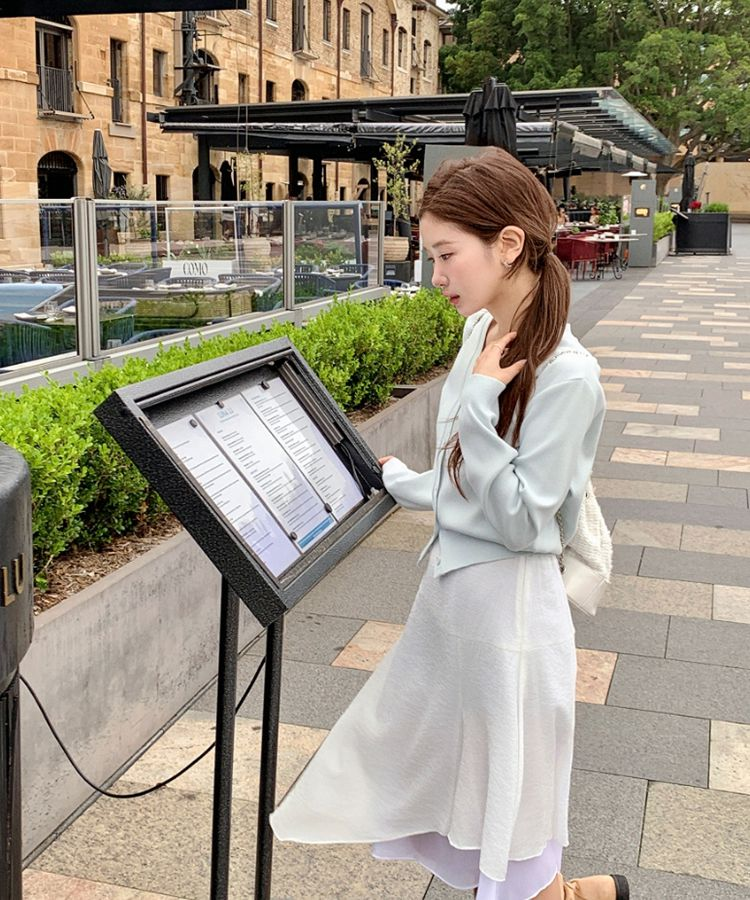 (MADE/イージーウォッシャブル/2type) 2タイプ ラウンド＆Vネック ペンダントカーディガン SKY MINT