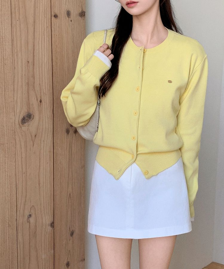 (MADE/イージーウォッシャブル/2type) 2タイプ ラウンド＆Vネック ペンダントカーディガン LEMON