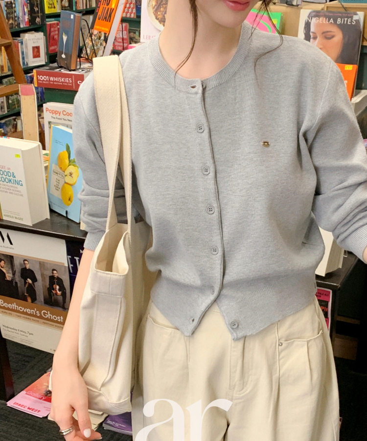 (MADE/イージーウォッシャブル/2type) 2タイプ ラウンド＆Vネック ペンダントカーディガン GRAY