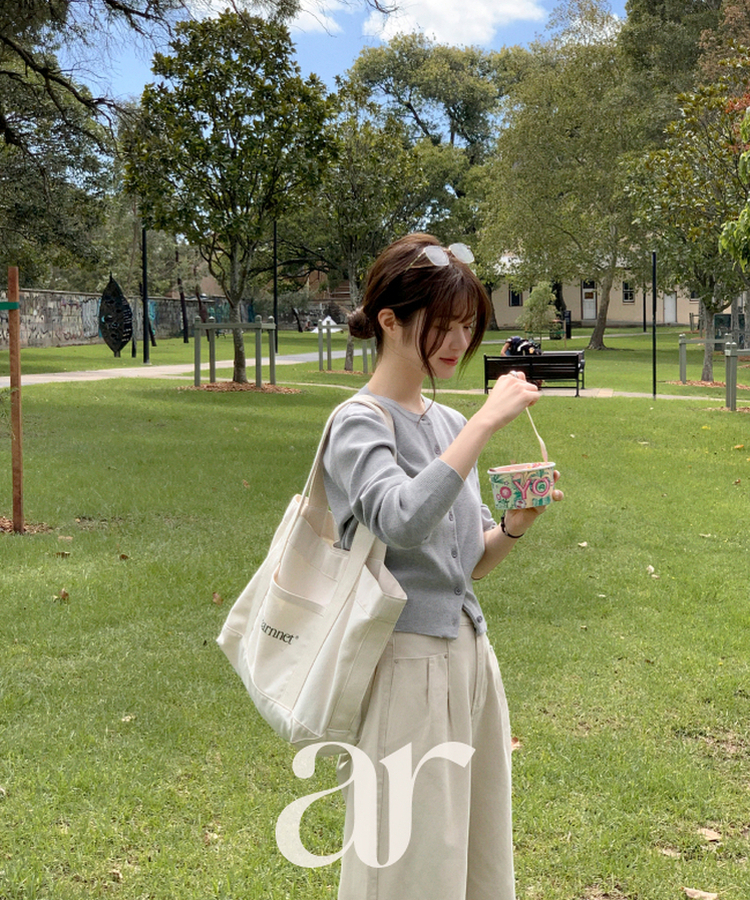 (MADE/イージーウォッシャブル/2type) 2タイプ ラウンド＆Vネック ペンダントカーディガン GRAY