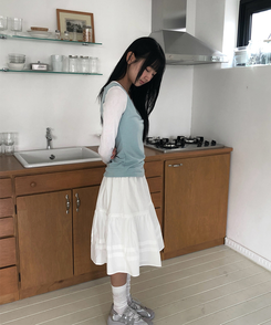 【SET】ボタンキャミソール＋レイヤードTシャツ MINT