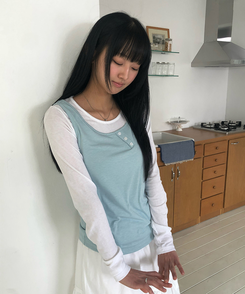 【SET】ボタンキャミソール＋レイヤードTシャツ MINT