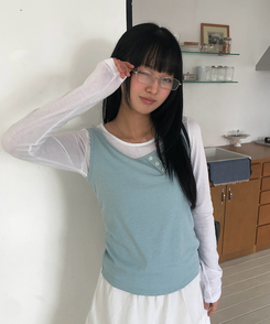 【SET】ボタンキャミソール＋レイヤードTシャツ MINT