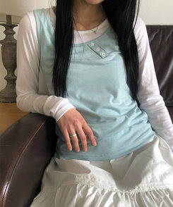 【SET】ボタンキャミソール＋レイヤードTシャツ MINT