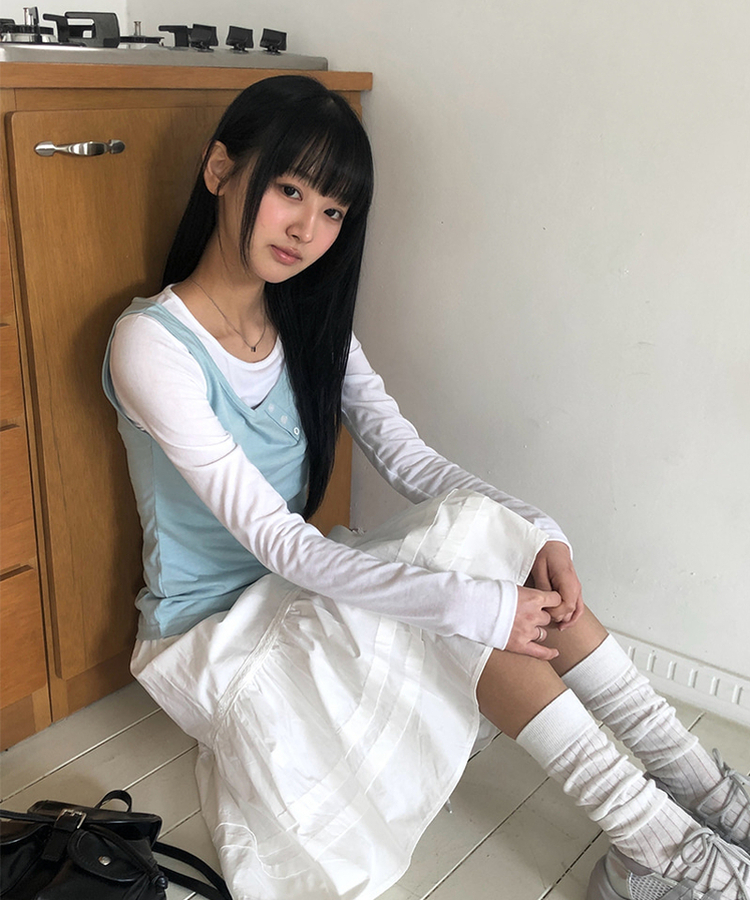 【SET】ボタンキャミソール＋レイヤードTシャツ MINT