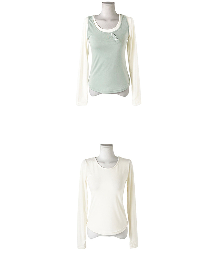 【SET】ボタンキャミソール＋レイヤードTシャツ