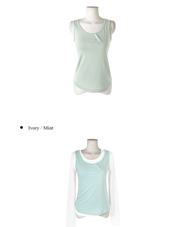 【SET】ボタンキャミソール＋レイヤードTシャツ