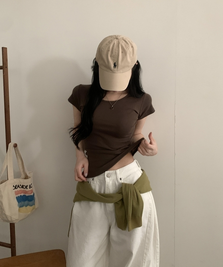 Made 스쿱 베이직 기본 유넥 반팔티셔츠 9color 브라운