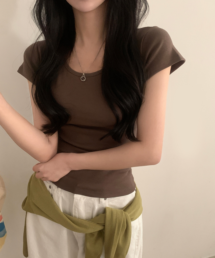 Made 스쿱 베이직 기본 유넥 반팔티셔츠 9color 브라운