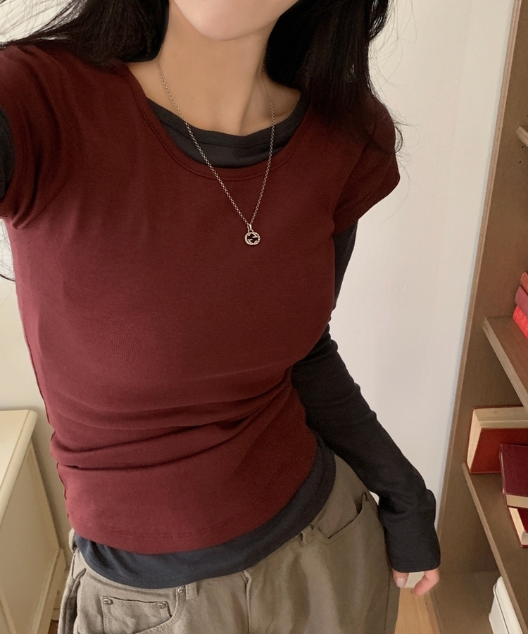 Made 스쿱 베이직 기본 유넥 반팔티셔츠 9color 레드와인