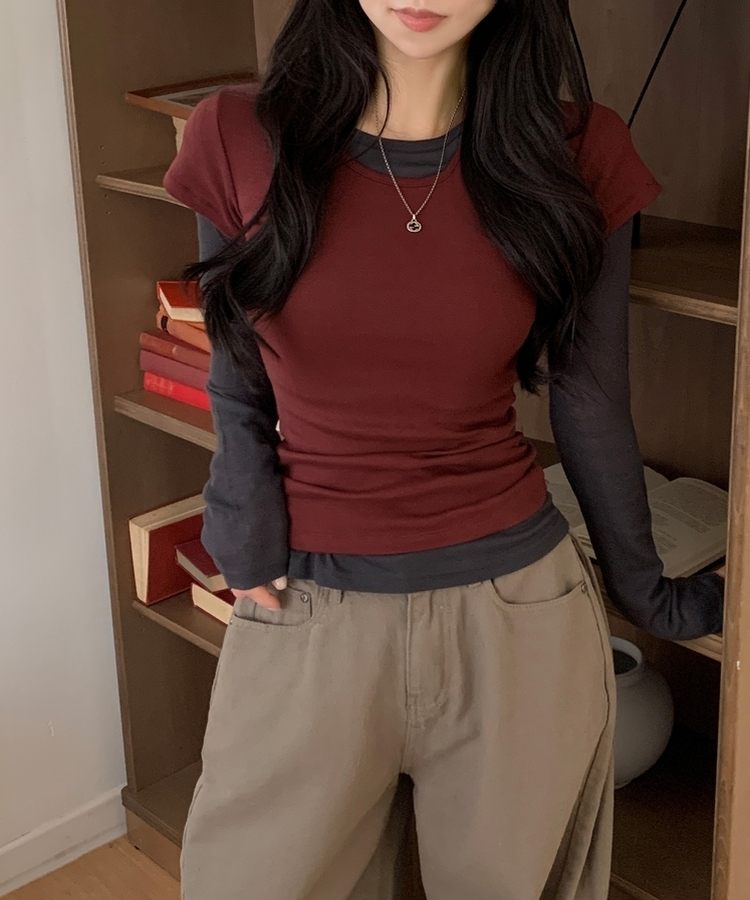 Made 스쿱 베이직 기본 유넥 반팔티셔츠 9color 레드와인