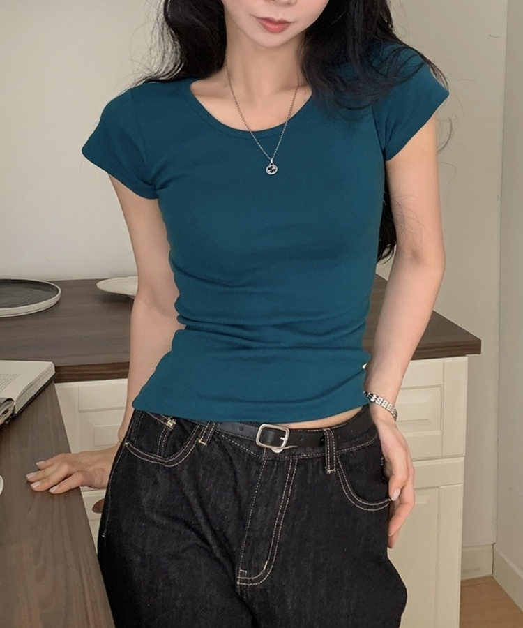 Made 스쿱 베이직 기본 유넥 반팔티셔츠 9color 청록