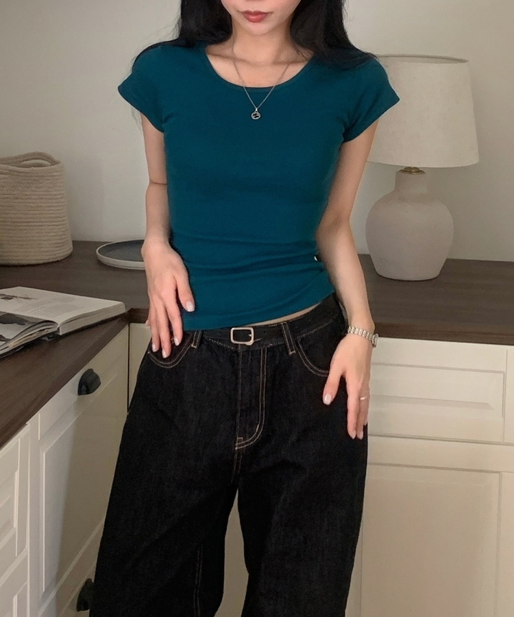 Made 스쿱 베이직 기본 유넥 반팔티셔츠 9color 청록