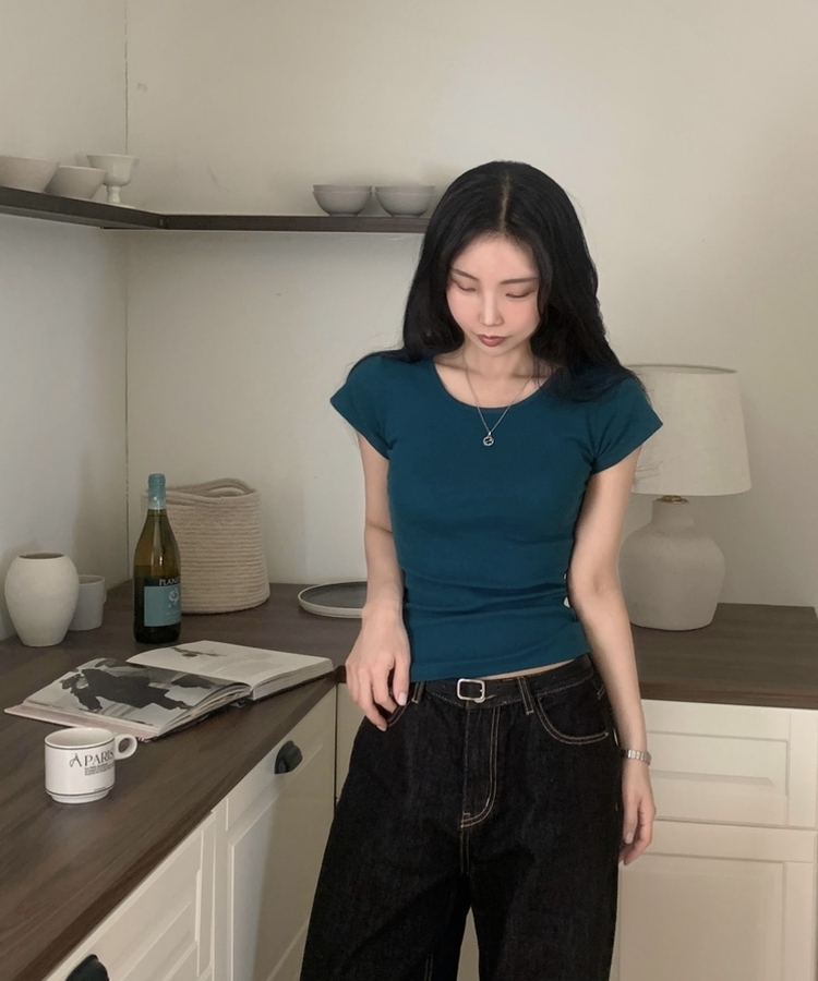 Made 스쿱 베이직 기본 유넥 반팔티셔츠 9color 청록