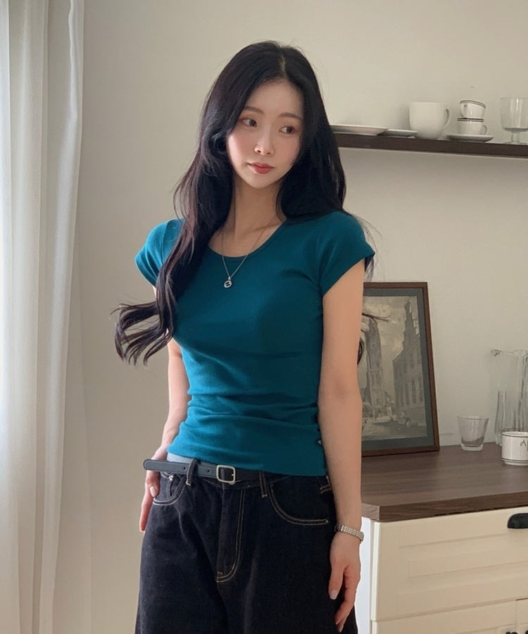 Made 스쿱 베이직 기본 유넥 반팔티셔츠 9color 청록