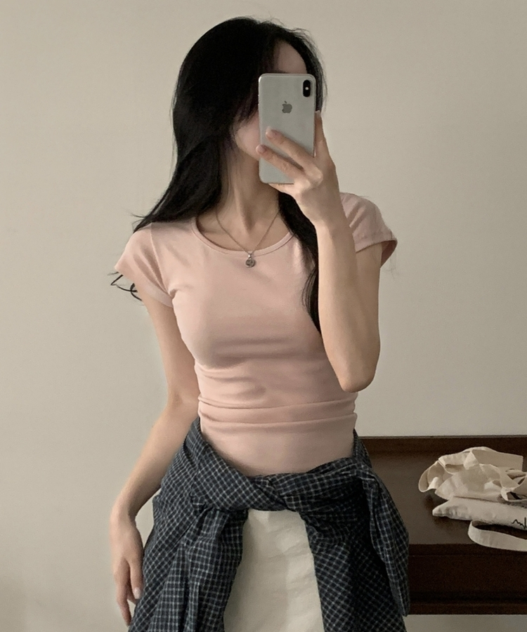 Made 스쿱 베이직 기본 유넥 반팔티셔츠 9color 연핑크