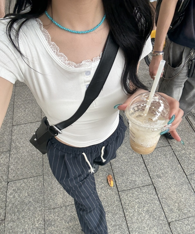 ピンストライプドロストワイドパンツ NAVY