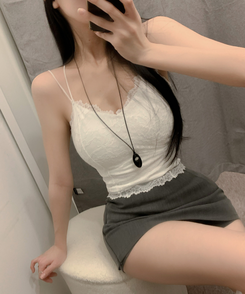 【カップ付き】ツインストラップレースキャミソール WHITE