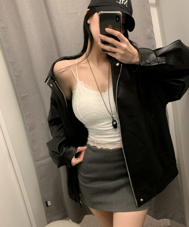 【カップ付き】ツインストラップレースキャミソール WHITE