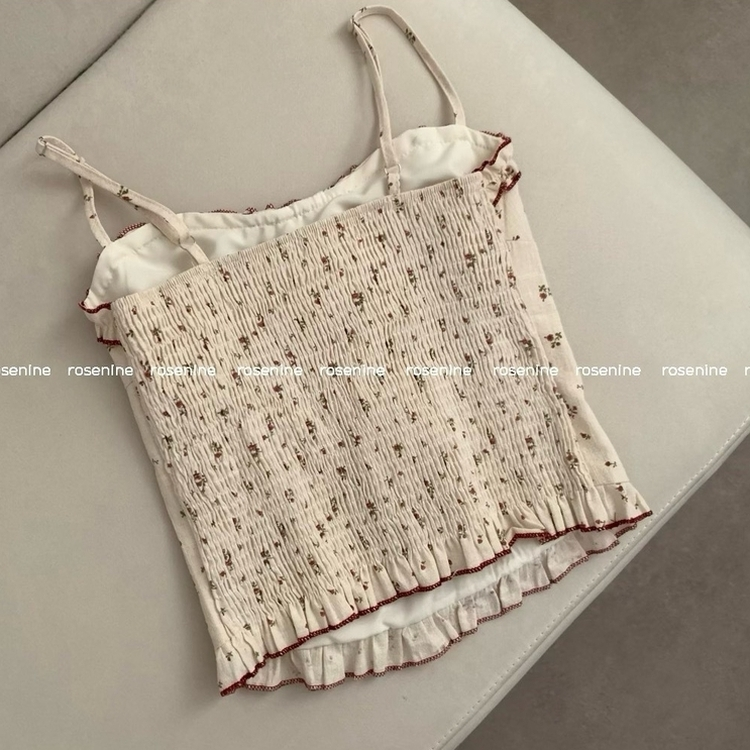 【SET】小花柄ハートボタンフリルキャミソール レースカーディガン