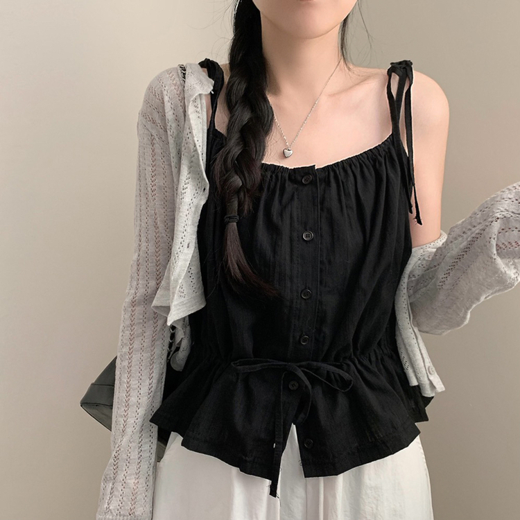 リボンウエスト紐キャミソール BLACK