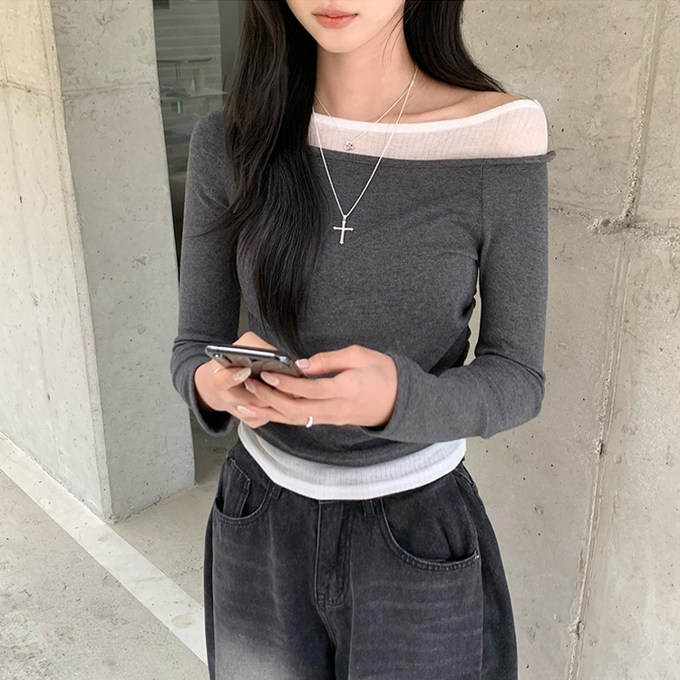 레전드핏 보장 허리 셔링 보트넥 봄 긴팔 티셔츠 잔골지 배색 라운드 슬림핏 데일리 무지 긴팔티 상의 5color 먹색