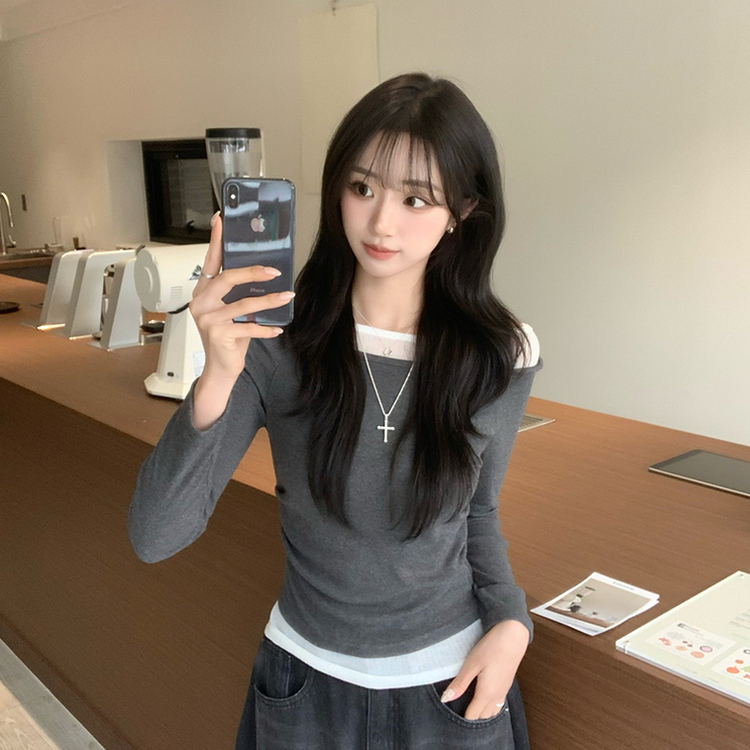 레전드핏 보장 허리 셔링 보트넥 봄 긴팔 티셔츠 잔골지 배색 라운드 슬림핏 데일리 무지 긴팔티 상의 5color 먹색