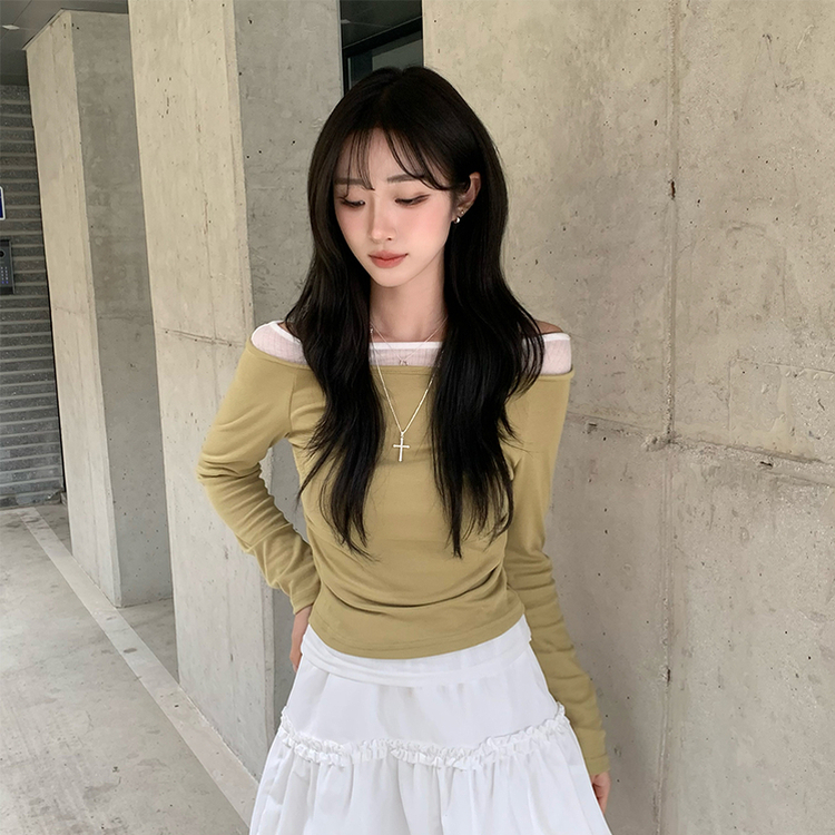 레전드핏 보장 허리 셔링 보트넥 봄 긴팔 티셔츠 잔골지 배색 라운드 슬림핏 데일리 무지 긴팔티 상의 5color 올리브