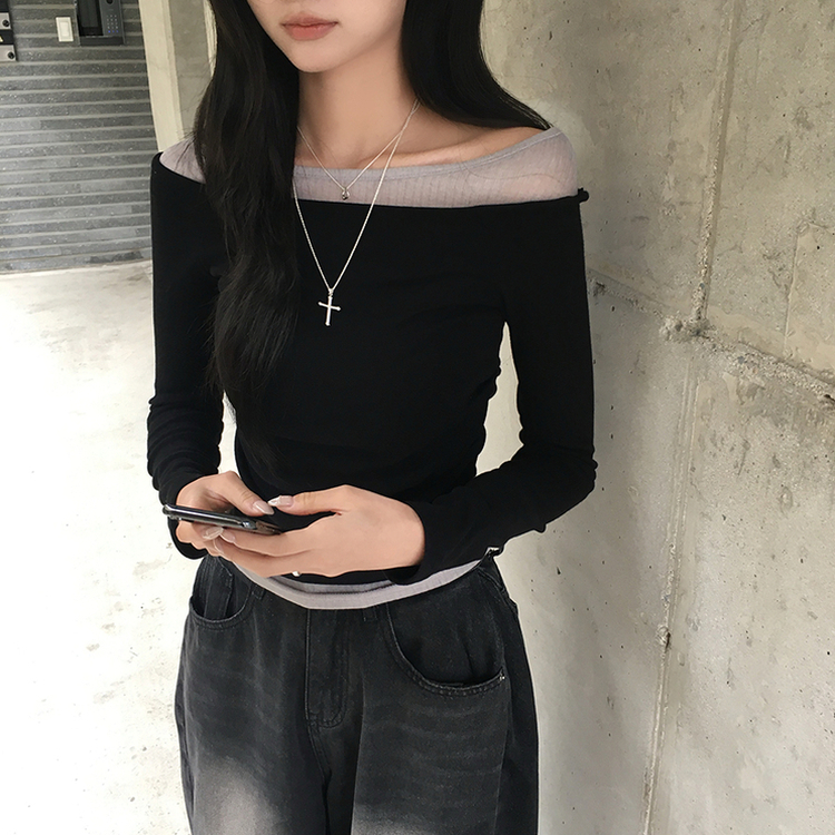 레전드핏 보장 허리 셔링 보트넥 봄 긴팔 티셔츠 잔골지 배색 라운드 슬림핏 데일리 무지 긴팔티 상의 5color 블랙