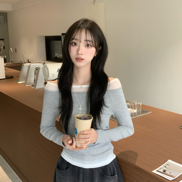 레전드핏 보장 허리 셔링 보트넥 봄 긴팔 티셔츠 잔골지 배색 라운드 슬림핏 데일리 무지 긴팔티 상의 5color 그레이