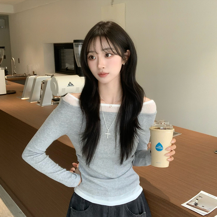 레전드핏 보장 허리 셔링 보트넥 봄 긴팔 티셔츠 잔골지 배색 라운드 슬림핏 데일리 무지 긴팔티 상의 5color 그레이