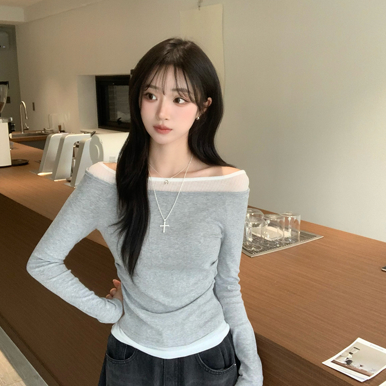 레전드핏 보장 허리 셔링 보트넥 봄 긴팔 티셔츠 잔골지 배색 라운드 슬림핏 데일리 무지 긴팔티 상의 5color 그레이