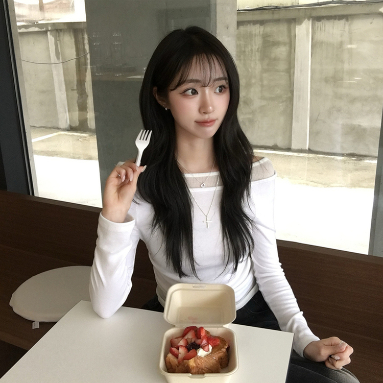 레전드핏 보장 허리 셔링 보트넥 봄 긴팔 티셔츠 잔골지 배색 라운드 슬림핏 데일리 무지 긴팔티 상의 5color 화이트