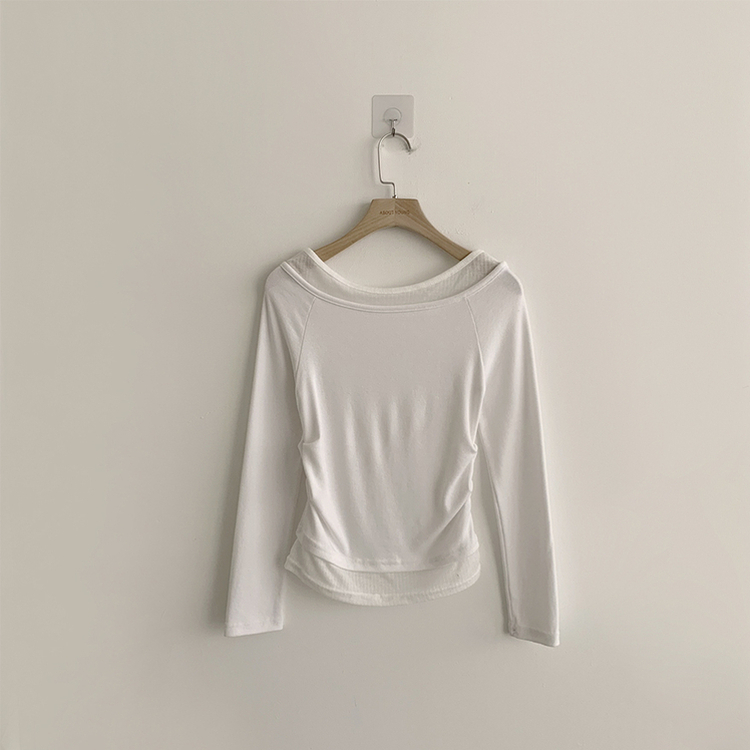 레전드핏 보장 허리 셔링 보트넥 봄 긴팔 티셔츠 잔골지 배색 라운드 슬림핏 데일리 무지 긴팔티 상의 5color